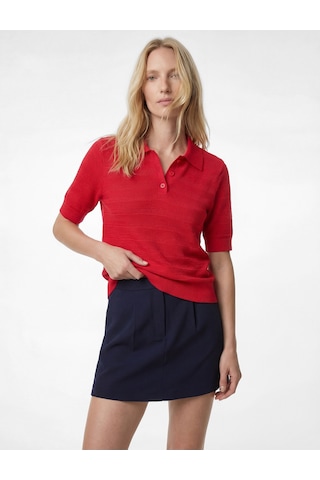 Koton Regular Fit Kısa Kollu Ajurlu Polo Yaka Triko Tişört Kırmızı 6sak90193ht
