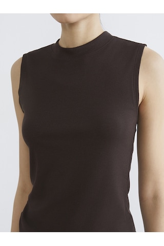 Lcw Modest Kahverengi Dik Yaka Fitilli Kadın Body