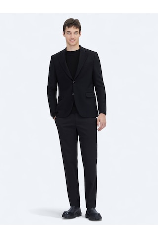 Siyah Düz Modern Fit Yün Karışımlı Ceket Siyah