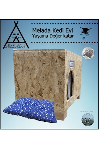 Melada Kedi Evi Dış Ortam Uygun Ahşap Kedi Evi Osb Minderli 61x41x36 Cm