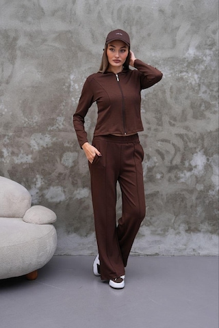 Elaxi Modal Kumaş Slim Fit Kapüşonlu İkili Takım Kahverengi