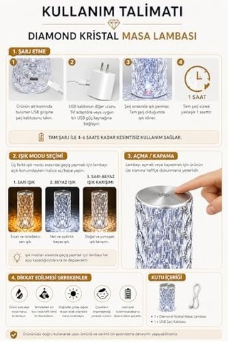 Led Şarjlı Masa Lambası, Kristal Masa Lambası, Dıamond Masa Lambası, Kablosuz, 3 Farklı Renk Değişimi, Modern, Estetik, Taşınabilir, Karavan, Düğün, Nişan, Davet, Organizasyon, Bahçe Masa Lambası .