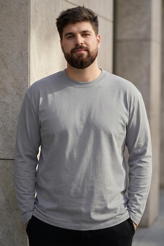 Tommylife Gri O Yaka Rahat Form Battal Büyük Beden Uzun Kollu Erkek T-shirt - 88107 Gri