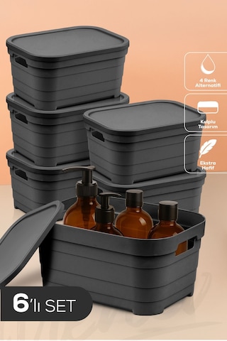 6'lı Kapaklı 3,8 Litre Saklama Kutusu Antrasit Antrasit