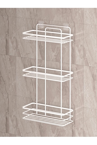 MultiStore Yapışkanlı Ömür Boyu Paslanmaz Banyo Düzenleyici Şampuanlık Beyaz LŞ03 Beyaz