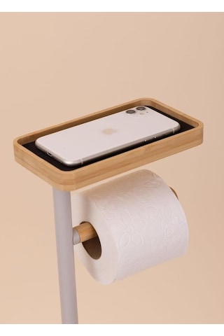 The Mia Bambu Tepsili Ve Fırçalı Tuvalet Kağıdı Standı Gri Glv0761 Gri