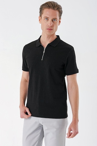 Efor Slim Fit Fermuarlı Polo Yaka %100 Pamuk Siyah Tişört Ts 877 Siyah