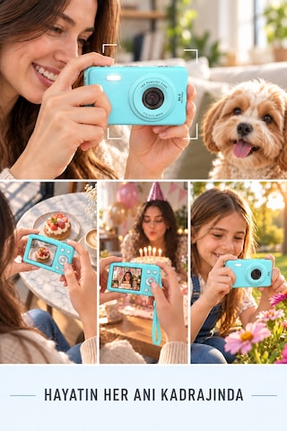 Mimtec Blm-105 102 Mini Dijital Fotoğraf Makinası - 2.8" Hd Ekran 12 Farklı Dil Seçenekli Dijital Video Kamera Mavi