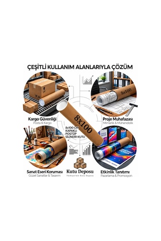 8x100 Cm Kapaklı Silindir Postüp Rulo Gönderi Kutusu 1 Adet