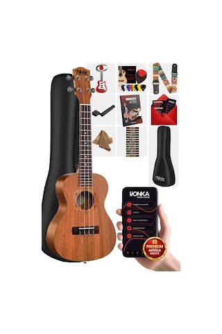 Midex CT-24M Set Maun Concert Ukulele (Softcase Capo Metod Nota Sticker Askı Pena)