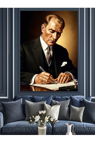 Masada Çalışan Atatürk Portresi Dekoratif Kanvas - Mdf Ahşap Tablo