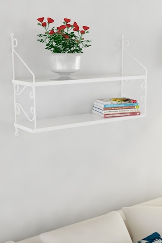 Decormet Seramoni Raf Seti 2 Raflı 200 720 Metal Beyaz+ahşa Beyaz