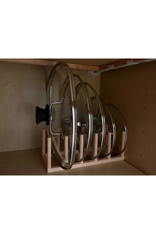 Bezos 3d Baskı Tencere Kapak Rafı 5 Kapaklı Dolap İçi Kapak Düzenleyici Yuvalı Kapak Standı Bej Dlra