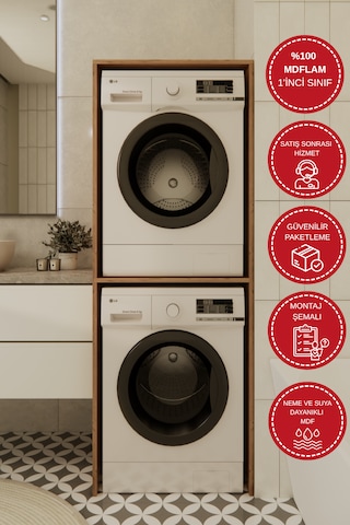 Odaco Premium Çkmd-02 %100 Mdf Çamaşır Ve Kurutma Makinası Dolabı Safir Meşe