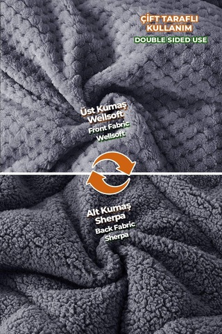 Ultra Yumuşak Çift Taraflı Wellsoft Peluş Yorgan Çift Kişilik Yıkanabilir 200x220 Cm Antrasit Antrasit