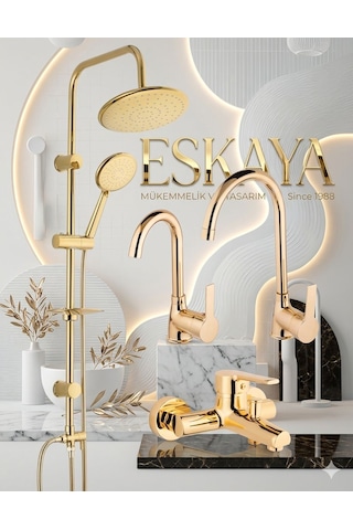 Eshome Gold Altın Kare Robot Duş Seti, Banyo, Mutfak Eviye Ve Lavabo Bataryası Musluğu 4'lü Set