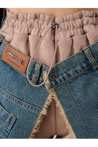 Zekids Kız Çocuk Kışlık Denim Garnilli 3 İplik Tasarım Pantolon-14776 Camel
