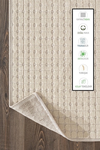 Sakura Sk009a Doğal Pamuk 2'li Banyo Paspas Seti 60x100 60x50cm Kaymaz Taban Makinada Yıkanabilir Kemik