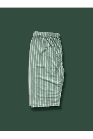 Desenli Penye Diz Altı Büyük Beden Anne Kadın Kapri Yeşil Çizgili