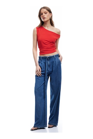 Koton Asimetrik Yaka Drape Detaylı Kolsuz Bluz Kırmızı 5sak10052pk Kırmızı