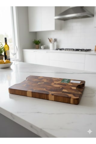 Limon Dekor Akasya End-grain Profesyonel Kesme Sunum Tahtası 20x30 Cm Koyu Kahverengi