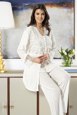 Xses 4300 Kadın Hamile Lohusa Sabahlıklı Pijama Takım-ekru