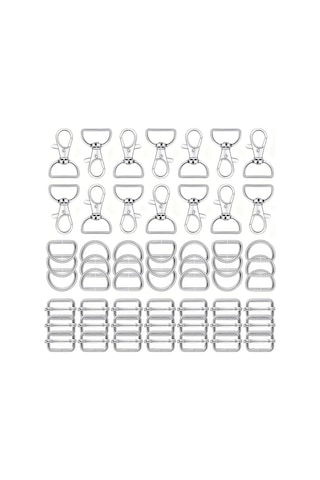 Fochsia Gümüş Renk 25mm 56 Parça D Halkası Bağlantı Paketi Çanta Yapımı Köpek Tasması Cüzdan Kayışı İçin 14 Anahtarlık 21 D Halkası 21 Çekme Halkası