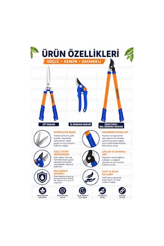3'lü Profesyonel Bahçe Budama Seti Çit Makası El Budama Makası Uzun Saplı Dal Budama Makası Ergonomi