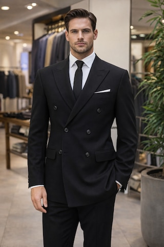 Suit Aydın 6 Drop Slim Fit Dar Kesim Mevsimlik Kruvaze Siyah Takım Elbise Siyah