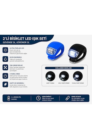 Orret Home 2 Adet Bisiklet Işığı Seti Led Flaşör Ön Arka Bisiklet Lambası, Usb'siz Pilli Işık, Su Geçirme Çok Renkli