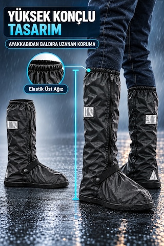 Motoraf Motosiklet Lüx Bot Kılıfı Yağmurluğu Ayakkabı Yağmur Çamur Koruma Siyah