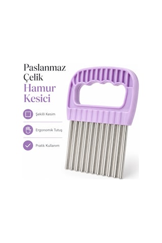 Paslanmaz Çelik Tırtıklı Hamur Kesici Şekilli Mantı Erişte Kesme Aparatı Mor - Gümüş