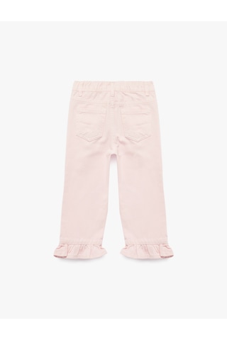 Koton Pamuklu Bol Kesim Fırfır Detaylı Denim Pantolon Pembe 6smg40017ad Gül
