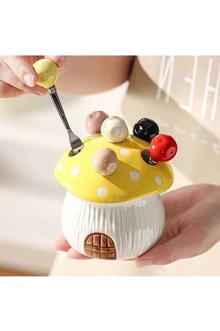 Trendooze Gaojunshop01 Kırmızı 7 Parça Seramik Mantar Çatal Seti - 304 Paslanmaz Çelik Kırmızı