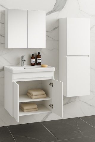 Viena Banyo Dolabı Ve Ayna Üst Modül Takım Beyaz