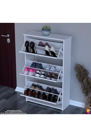 Modilayn West Antre 72x116x26 Cm Lik 3 Düşer Kapak 6 Göz Bölmeli Ayakkabılık Cordoba - Beyaz