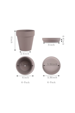 Gri Terra Cotta Tencere Tabağı İle - 6'li Paket Küçük Pişmiş Toprak Saksı Kil Saksıları 4'' Kil Seramik Çöml Standart