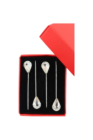 Numetal 4 Lü Pırlanta Taşlı Eşarp İğnesi. Şal İğnesi. Türban İğnesi. Başörtü İğnesi. Eşarp Ve Şal İğnesi Gümüş