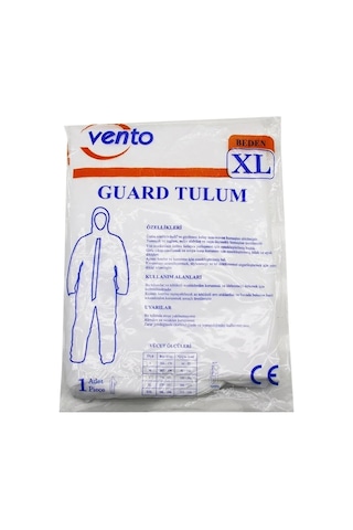 Vento Xl Guard Koruyucu Tulum Beyaz - Hafif - Non-woven Kumaş Boy: 179-187cm - Göğüs: 108-115cm 546 Çok Renkli