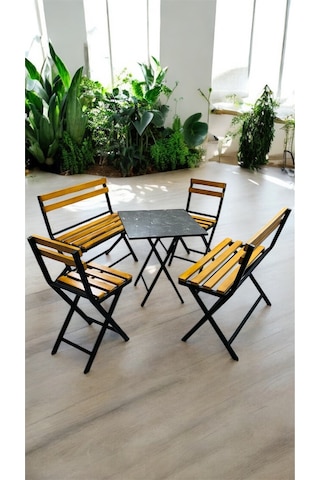 Modern 2-2-1-1 Balkon Bahçe Mutfak Bistro Set Katlanır Masa-sandalye 6 Kişilik Sarı