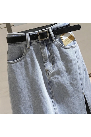 Plaj Yaz Kadın Kot Etek Klasik Açık Mavi Yüksek Bel Günlük Kot Bayan Kot Etek Açık Mavi