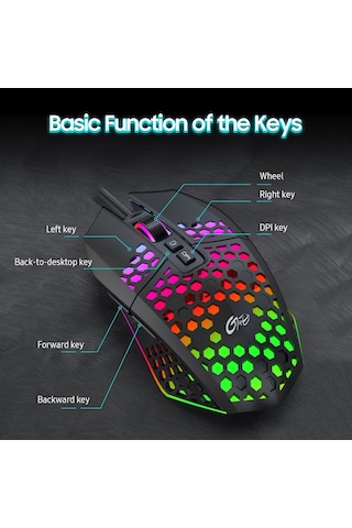 X801 Kablolu Rgb Oyun Faresi, 7 Programlanabilir Düğme, Masaüstüne Dönüş Düğmesi, 6 Ayarlanabilir Dpı Seviyesi, 7 Aydınlatma Modu, Siyah X801