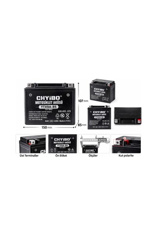 Chyibo Ytx9a-bs 12v 9ah Motosiklet Aküsü 1 Koli 10 Adet 150 85 107
