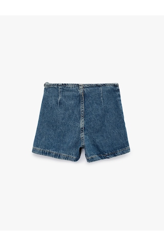 Koton Pamuklu Fermuar Detaylı Denim Şort Etek Orta İndigo 6skg40105ad