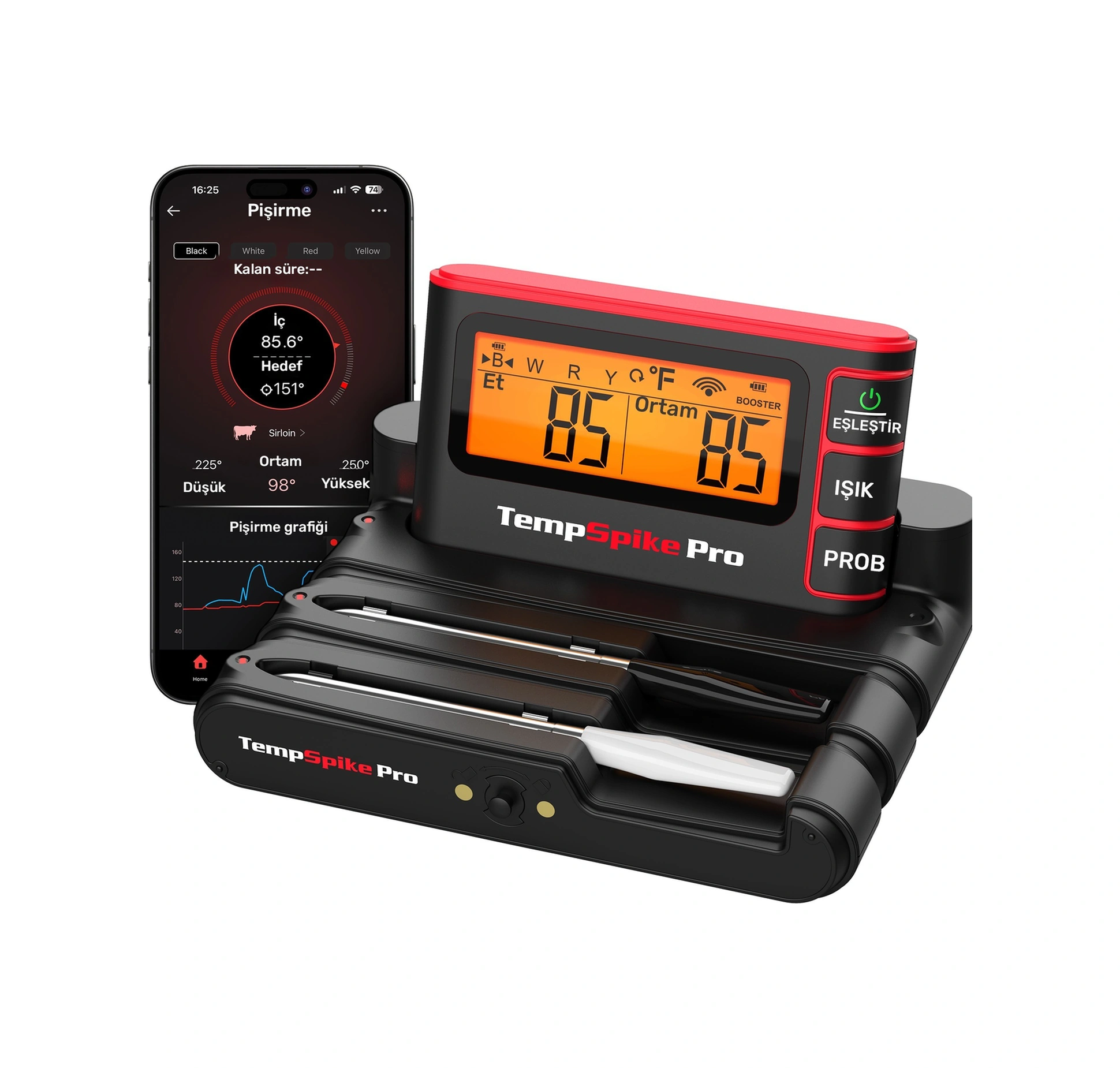 Thermopro Tp980-2 Şarjlı 320m Kablosuz Alarmlı 2problu App, Monitörlü Profesyonel Gıda Termometresi