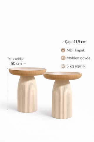 İkili Bohem Sehpa Açık Ceviz- Kırık Beyaz