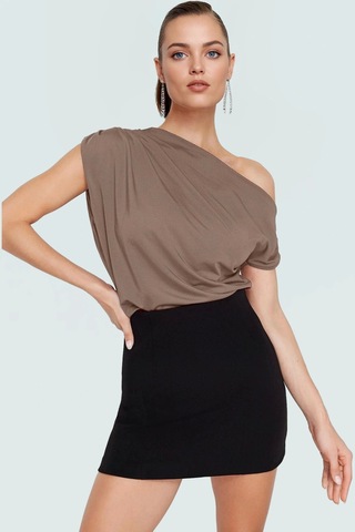 Frm Regular Kalıp Polyester Bluz Yazlık Şıklık Seçkin Malzeme Vizon