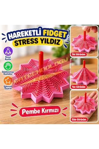 Hareketli Fidget Stress Yıldız Dönen Stres Oyuncağı, Dikkat Ve Odaklanma Oyuncağı Pembekırmızı