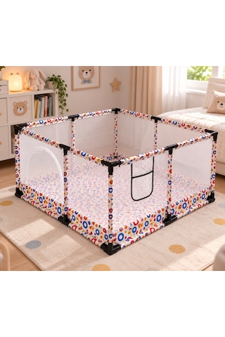 Missidea Çok Renkli Bebek Ve Çocuk Oyun Parkı 120x120 Cm Oyun Matı Ve 56 Parça Yapboz Blok Hediyeli