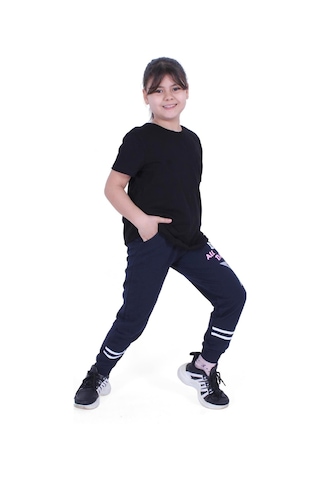 Fyk Kids All Day Yazı Baskılı Kız Çocuk Eşofman Altı Lacivert